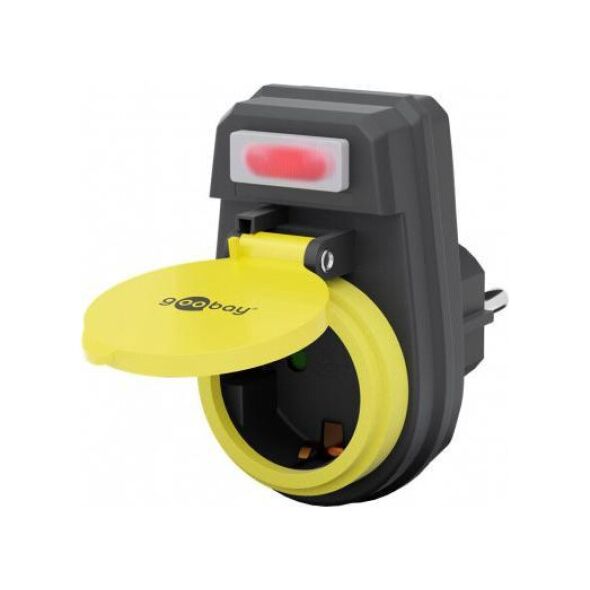 Goobay Adapter gniazda z wyłącznikiem, bryzgoszczelny - Wejście, typ Gniazdo ze stykiem ochronnym (typ F, CEE 7/3)