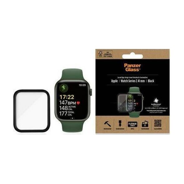 PanzerGlass PanzerGlass Curved Apple Watch 7 41mm Antibacterial czarny/black
