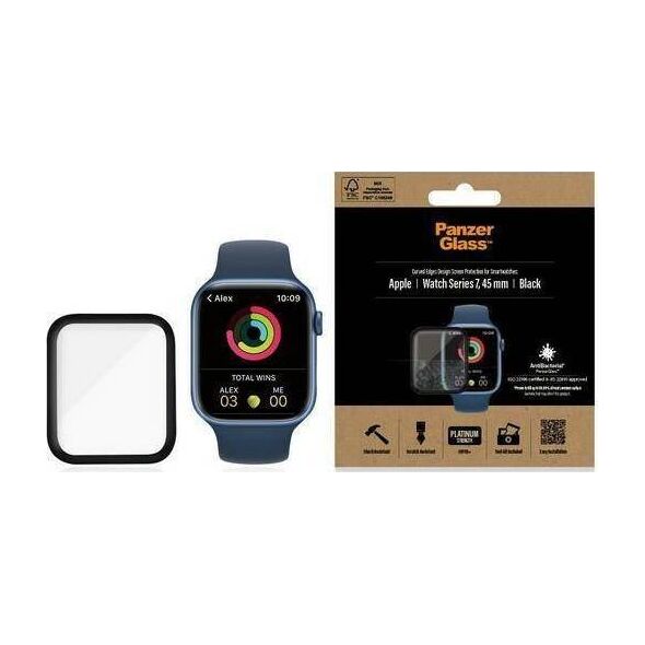 PanzerGlass PanzerGlass Curved Apple Watch 7 45mm Antibacterial czarny/black