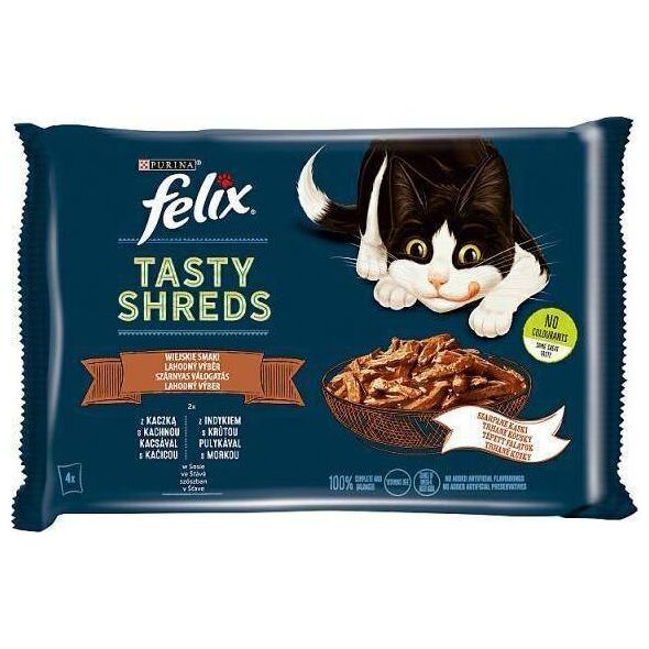 Felix FELIX sasz.4x80g TASTY SHREDS KACZKA& INDYK wiejskie smaki w sosie /12