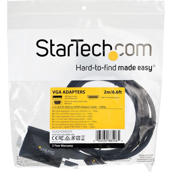 Kabel StarTech HDMI - D-Sub (VGA) + USB-A 2m czarny (VGA2HDMM2M)