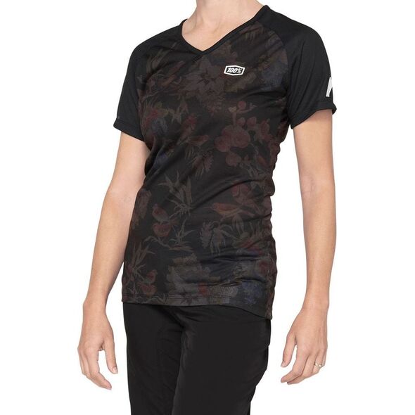 100% Koszulka damska 100% AIRMATIC Women's Jersey krótki rękaw black floral roz. L (NEW 2021)