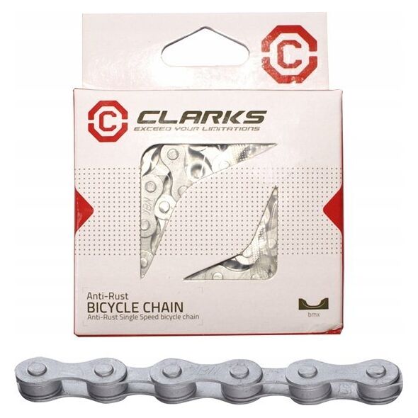 Clarks Łańcuch rowerowy CLARKS C410AR, 1-rzędowy Single Speed, 112 ogniw, 1/2"x1/8", Spinka, Antykorozyjny, Srebrny