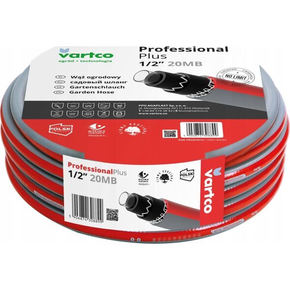 Vartco Wąż Ogrodowy 1/2" 20mb 6-Warstwowy PROFESSIONAL PLUS Vartco