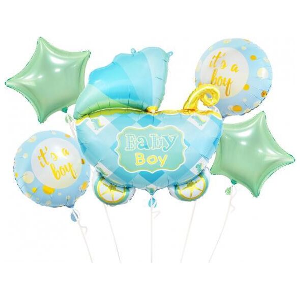 GoDan Balony foliowe-zestaw wózek niebieski 5szt BZ-HWZN