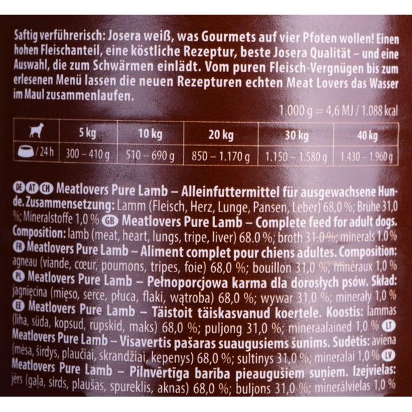 Josera Meatlovers Pure Jagnięcina karma mokra dla psów 400g