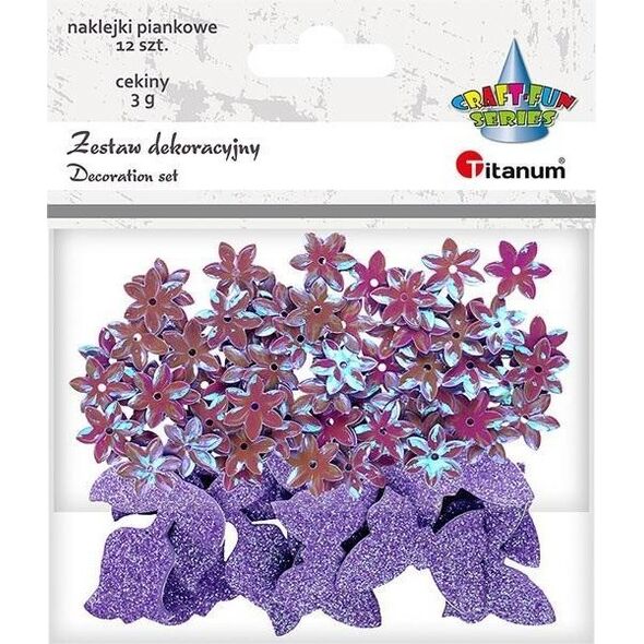 Titanum Cekiny kwiaty + naklejki mix wrzosowe 12szt