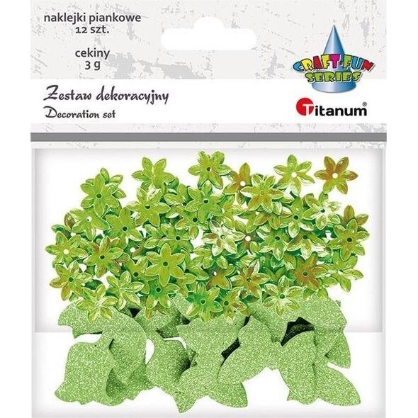 Titanum Cekiny kwiaty + naklejki mix jasnozielone 12szt
