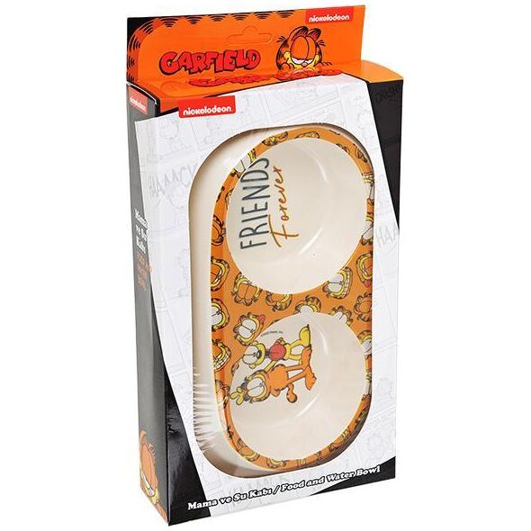 Garfield Garfield, podwójna miska z melaminy dla kota, biała/żółta