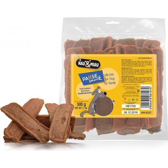 Hau&Miau Pausesnack przysmak dla psa, paski z wołowiną 500g