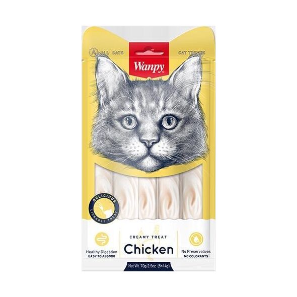 Wanpy Wanpy Krem Z Kurczakiem 70g (5x14g), Przysmak Dla Kota