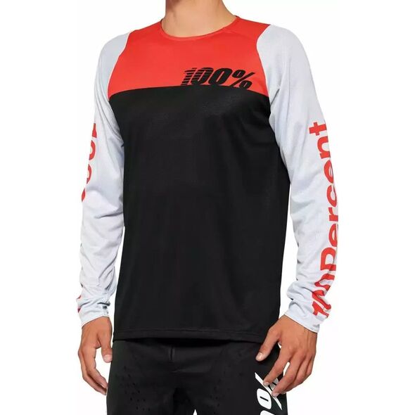 100% Koszulka męska 100% R-CORE Jersey długi rękaw black racer red roz. S (NEW 2022)