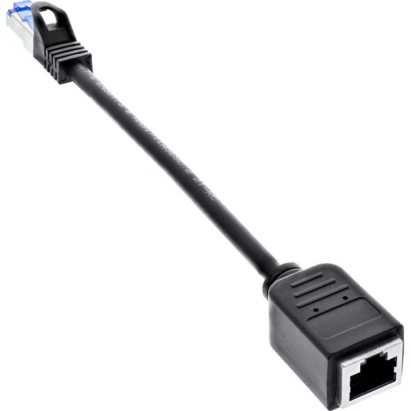 InLine InLine® Patch cord extension, RJ45 protector, S/FTP (PiMf), Cat.6A, halogen-free, copper, black, 0.2m