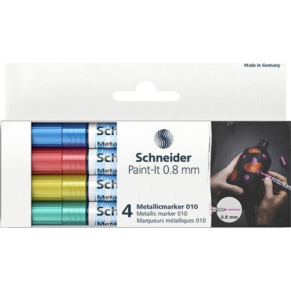 Schneider MARKER AKRYLOWY SCHNEIDER PAINT-IT METALLIC 4 SZTUKI (NIEBIESKI, CZEROWNY, ŻÓŁTY, ZIELONY)
