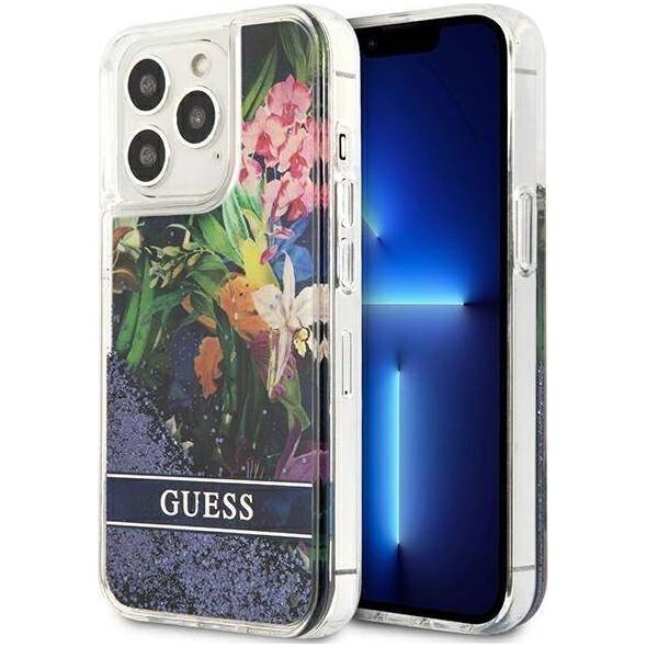 Guess Guess GUHCP13LLFLSB iPhone 13 Pro / 13 6,1" niebieski/blue hardcase Flower Liquid Glitter