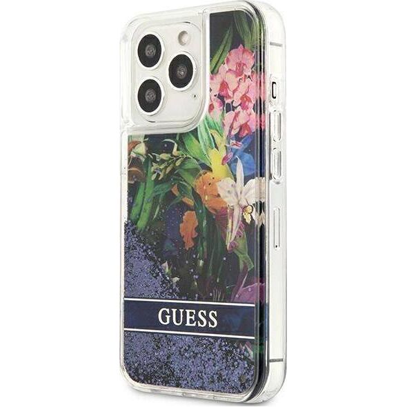 Guess Guess GUHCP13LLFLSB iPhone 13 Pro / 13 6,1" niebieski/blue hardcase Flower Liquid Glitter