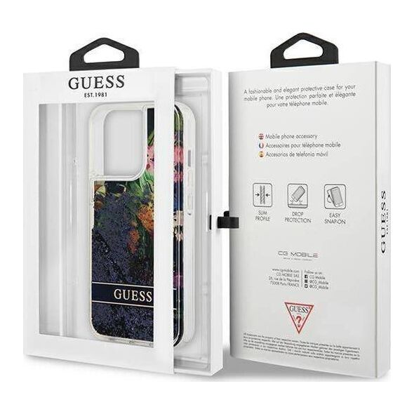 Guess Guess GUHCP13LLFLSB iPhone 13 Pro / 13 6,1" niebieski/blue hardcase Flower Liquid Glitter