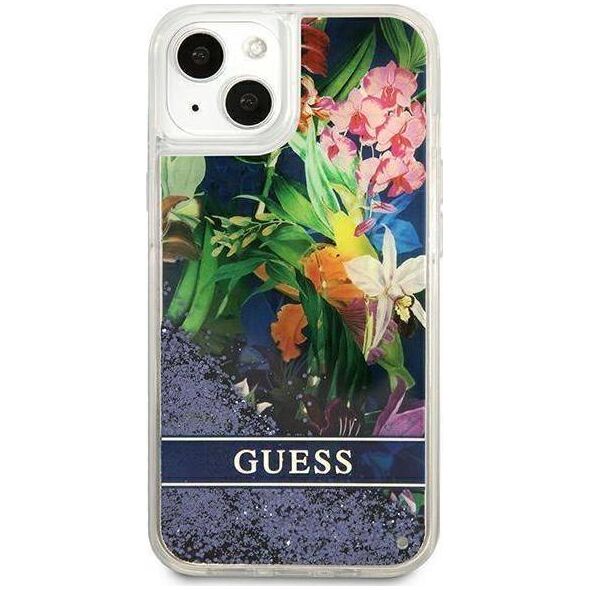 Guess Guess GUHCP13SLFLSB iPhone 13 mini 5,4" niebieski/blue hardcase Flower Liquid Glitter
