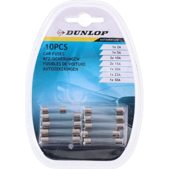 Dunlop Zestaw bezpieczników samochodowych szklanych DUNLOP 10szt
