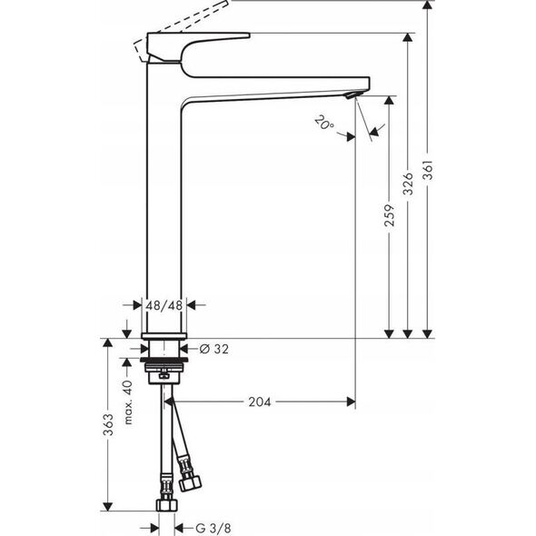 Bateria umywalkowa Hansgrohe Metropol Jednouchwytowa bateria umywalkowa 260 z kpl. odpływowym Push-Open, uchwyt jednoramienny, czarny matowy