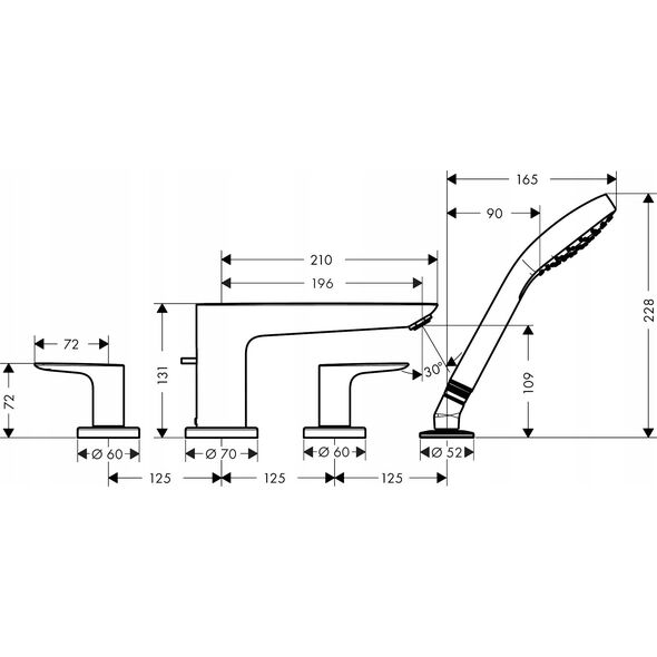 Bateria wannowa Hansgrohe Talis E 4-otworowa bateria na brzeg wanny, element zewnętrzny