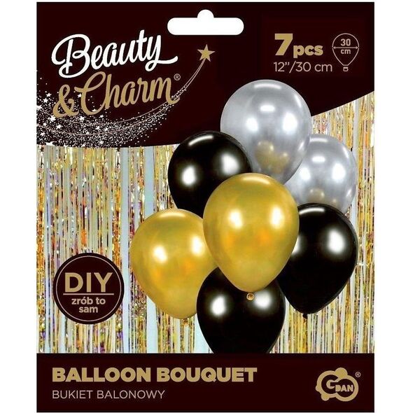 GoDan Bukiet balonowy Beauty&Charm złoto-czar. 30cm 7szt