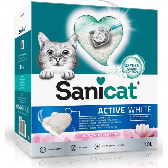 Żwirek dla kota Sanicat Active White, żwirek, dla kotów, lotos,10L, zbrylający