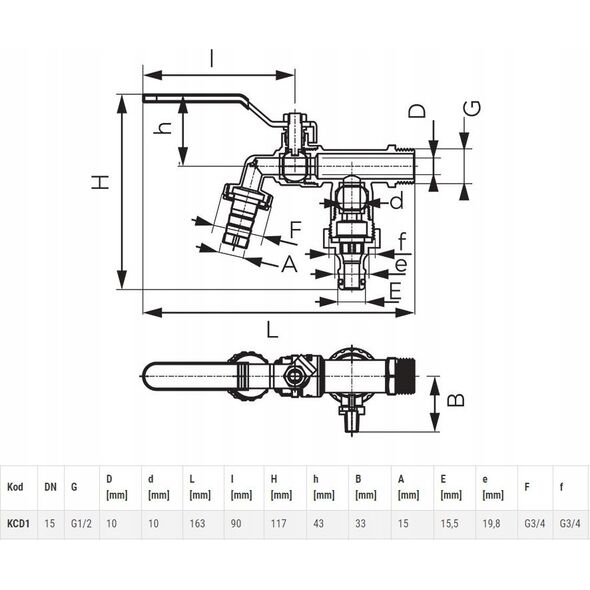 Ferro KCD1 ZAWÓR CZERP.KULOWY Z 2 PRZYŁ. 3/4", 1/2" FERRO // ZKC.15/20-COMFORT-FER