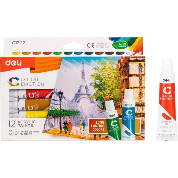 Deli FARBY AKRYLOWE DELI C12-12 12 KOLORÓW 12ML/TUBA
