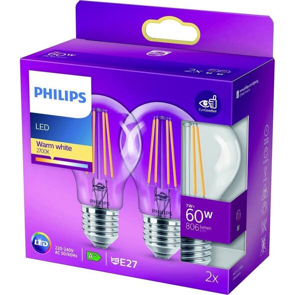 Philips Philips LED Bulb E27 2-Pack 7W (60W) 2700K 806lm Vintage