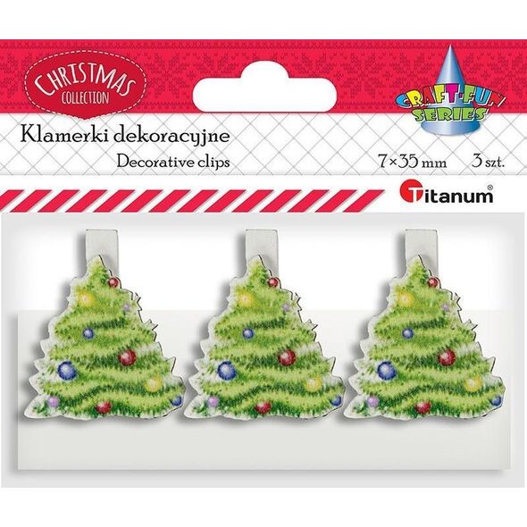 Titanum Klamerki dekoracyjne drewniane Choinki 3 szt Titanum