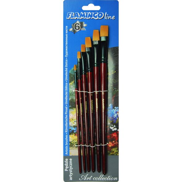 Titanum Pędzle artystyczne z włosiem syntetycznym płaskie 6 szt Flamingo Line