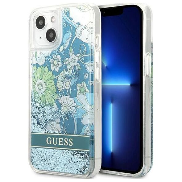 Guess Guess GUHCP13SLFLSN iPhone 13 mini 5,4" zielony/green hardcase Flower Liquid Glitter