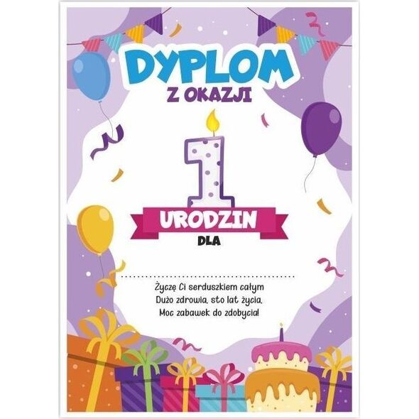 LearnHow Dyplom A5 urodzinowy - pierwsze urodziny 5szt