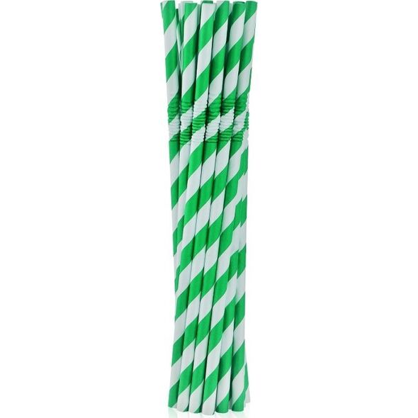 GoDan Rurki słomki pap. łamane zielone paski 20cm 12szt