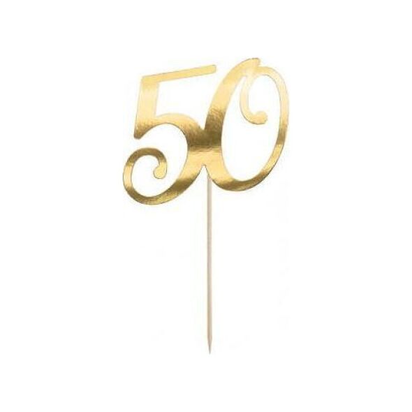 PartyDeco Topper na tort "50", złoty, 20.5cm one size