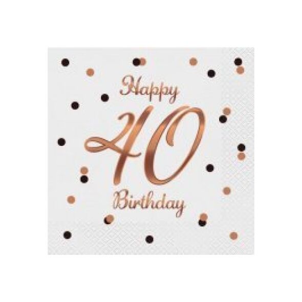 GoDan Serwetki B&C Happy 40 Birthday białe 33x33cm 20szt