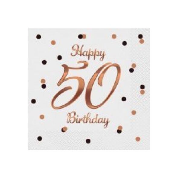 GoDan Serwetki B&C Happy 50 Birthday białe 33x33 20szt