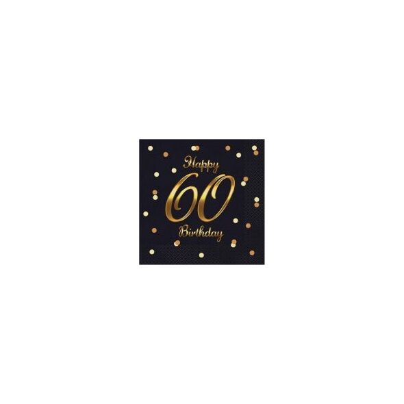GoDan Serwetki Happy 60 Birthday czarne 33x33cm 20szt