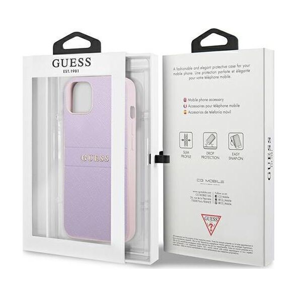 Guess Guess GUHCP13SPSASBPU iPhone 13 mini 5,4" fioletowy/purple Saffiano Hot Stamp & Metal Logo