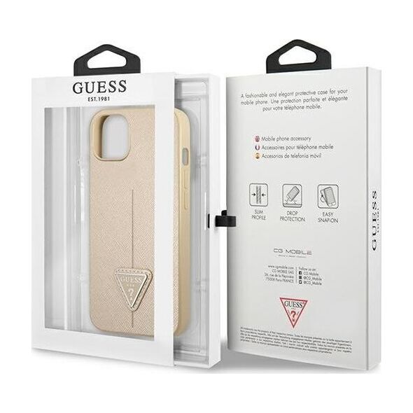 Guess Guess GUHCP13SPSATLE iPhone 13 mini 5,4" beżowy/beige hardcase SaffianoTriangle Logo