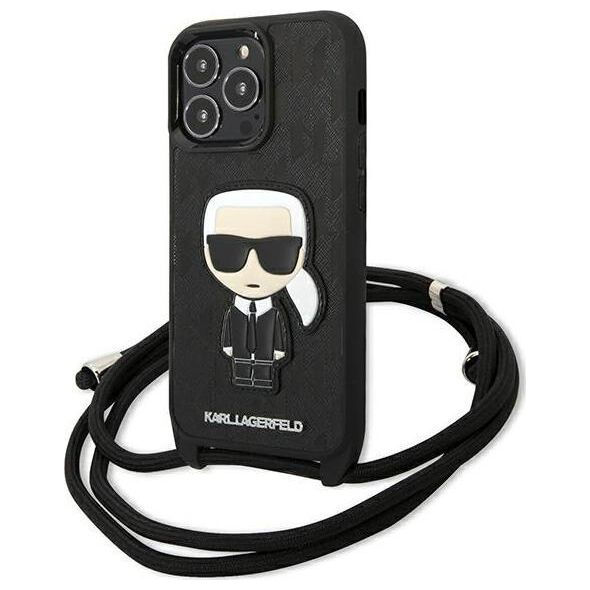 Karl Lagerfeld Karl Lagerfeld KLHCP13LCMNIPK iPhone 13 Pro / 13 6,1" hardcase czarny/black Leather Monogram Patch and Cord Iconik