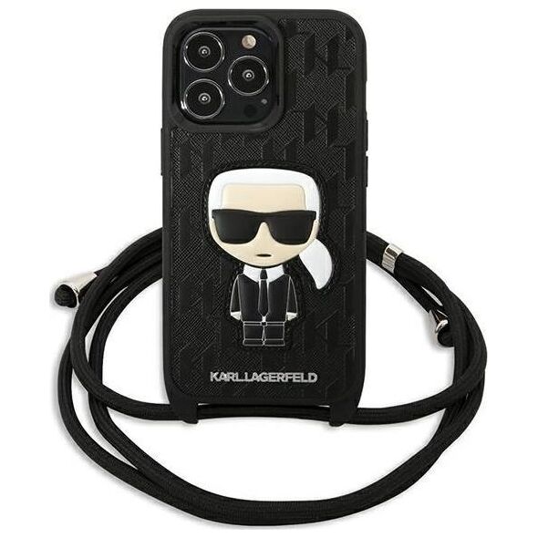 Karl Lagerfeld Karl Lagerfeld KLHCP13LCMNIPK iPhone 13 Pro / 13 6,1" hardcase czarny/black Leather Monogram Patch and Cord Iconik
