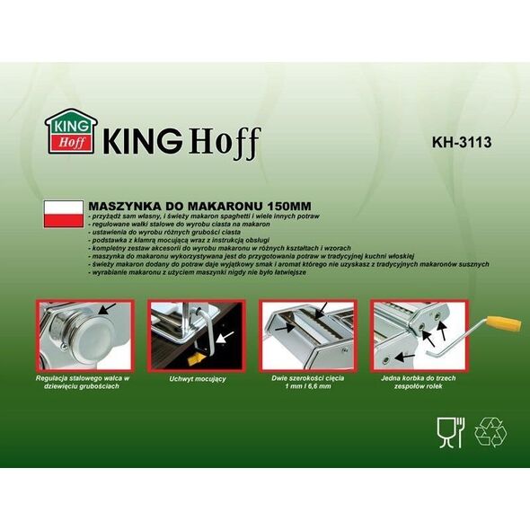 Maszynka do makaronu KingHoff 5W1 Do Ciasta, Makaronu, Ravioli I Pierogów (KH-3113-B)