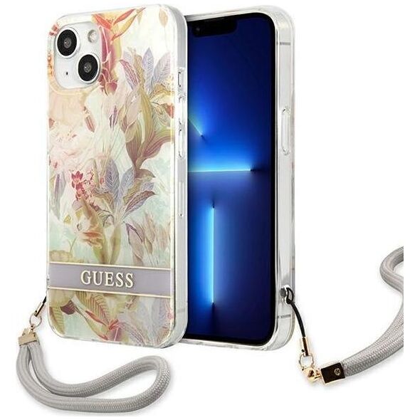 Guess Guess Flower Cord - Etui ze smyczką iPhone 13 mini (Purple)
