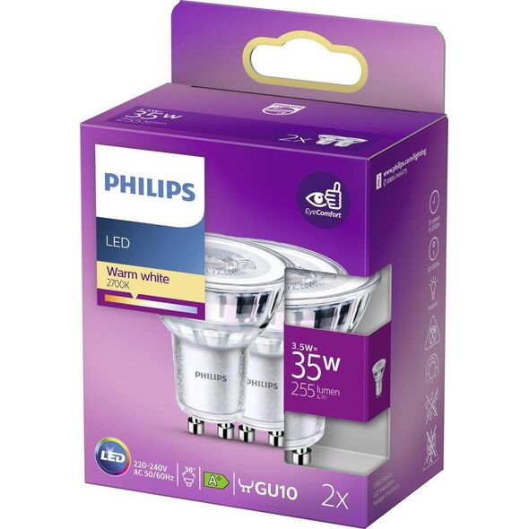 Philips Żarówka LED Philips GU10 3.5W, 255lm, 2700K 2 szt.