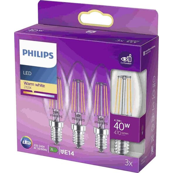 Philips Żarówka LED Philips E14, 4.3W, 470lm, 2700K 3 szt.