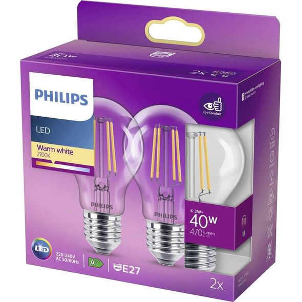 Philips Żarówka LED Philips E27, 4.3W, 470lm, 2700K 2 szt.