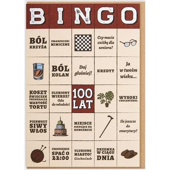 Nadwyraz.com Karnet Urodziny - Bingo 100 lat!
