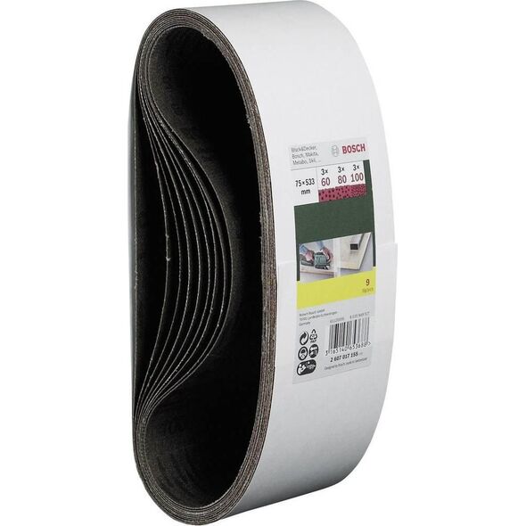Bosch Zestaw mieszany pasów ściernych 75 x 533 mm (9 szt.)